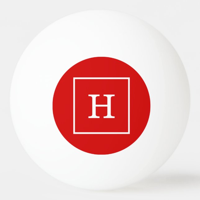 Red White Framed Initial Monogram Ping Pong Ball (Front)