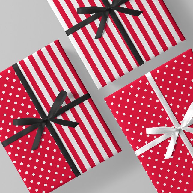 Red & White Fun & Unique Stripes & Polka Dots Wrapping Paper Sheet (Red & White Fun & Unique Stripes & Polka Dots Wrapping Paper Sheets)