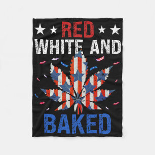 Red White Funny Baked Weed Fleece Blanket