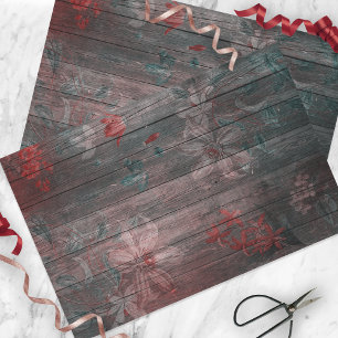 Red White Garden Flowers On Rustic Wood Tissue Paper