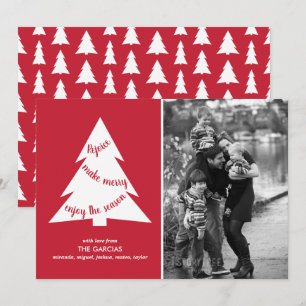 Red White Geometric Christmas Tree Custom Photo Holiday Card
