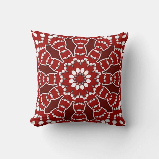 Red White Geometric Flower Dots Cushion (Front)