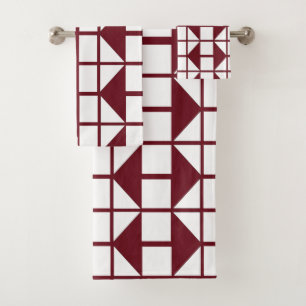 Red White Geometric Mid Century Modern Bath Towel Set