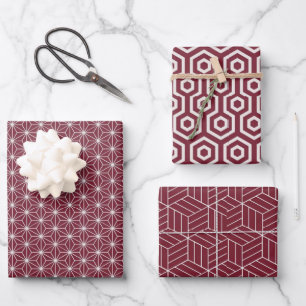 Red + White Geometric Pattern Wrapping Paper Sheet