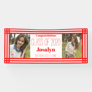 Red White Geometric Two Photos Graduation Banner