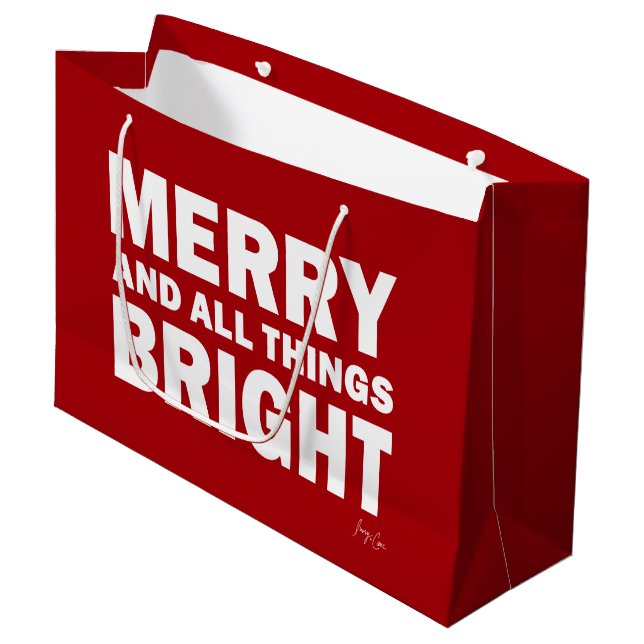 Red & White Gift Bag | Merry & All Things Bright (Front Angled)