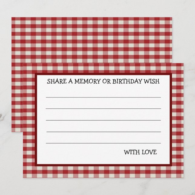 Red White Gingham Birthday Party Game Card (Front/Back)