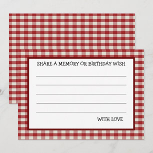 Red White Gingham Birthday Party Game Card