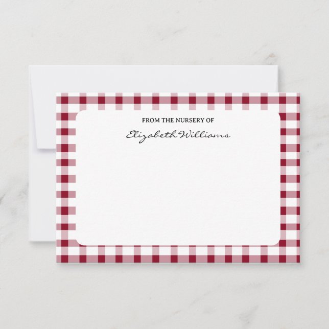 Red & White Gingham Border Personalised Note Card (Front)