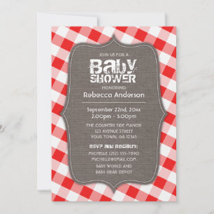 Red & White Gingham Canvas Baby Shower Invitations