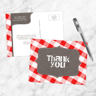 Red & White Gingham Canvas Thank You Postcards