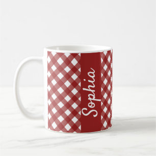 Red White Gingham Check Plaid Coffee Mug