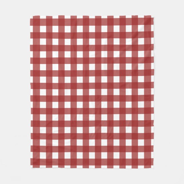 Red White Gingham Check Plaid Fleece Blanket (Front)