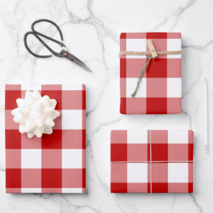 Red White Gingham Check Plaid Wrapping Paper Sheet