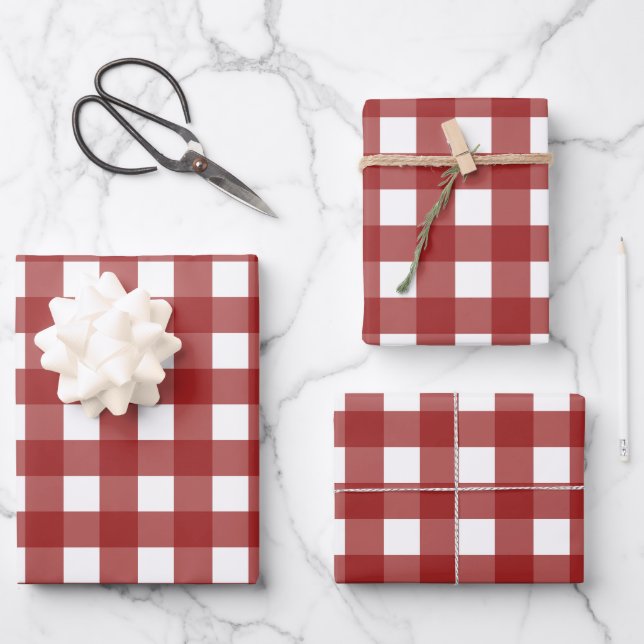 Red White Gingham Check Plaid Wrapping Paper Sheet (Front)