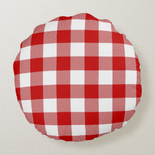 Red & White Gingham Check Round Cushion