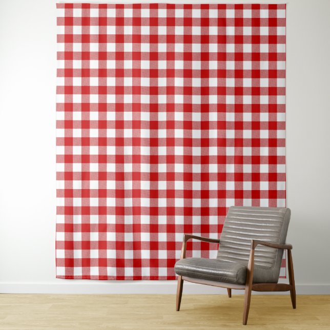 Red & White Gingham Check Tapestry (In Situ)