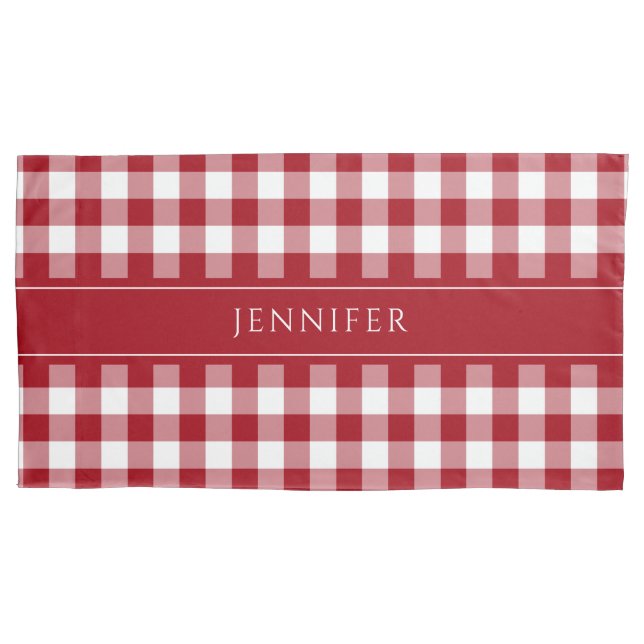 Red & White Gingham  Farmhouse Pattern Name Pillow Pillowcase (Front)