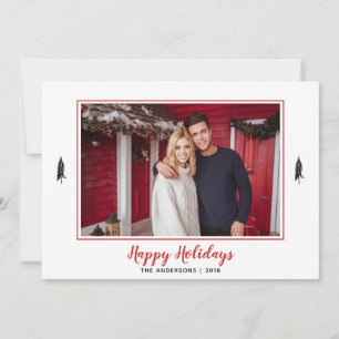 Red & White Gingham Flannel Photo Christmas Tree Holiday Card