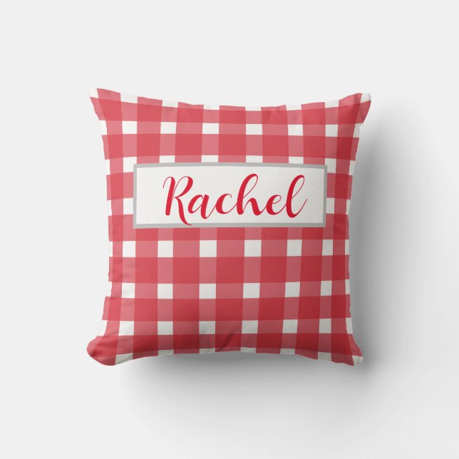 Red White Gingham Personalised Cushion (Front)