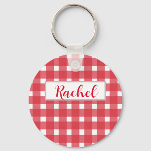 Red White Gingham Personalised Key Ring