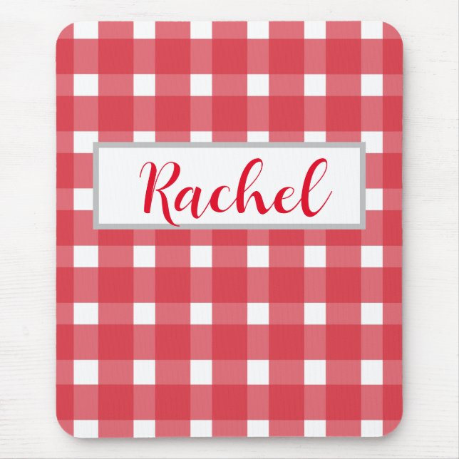 Red White Gingham Personalised Mouse Mat (Front)