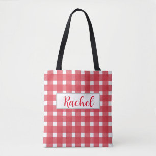 Red White Gingham Personalised Tote Bag