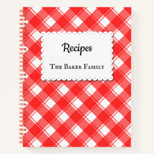 Red White Gingham Plaid Custom Recipe Book