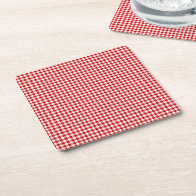 Red-White Gingham-PULP PAPER DRINK COASTERS (Angled)