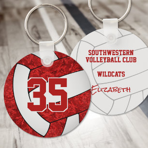 red white girls volleyball keychain bag tag