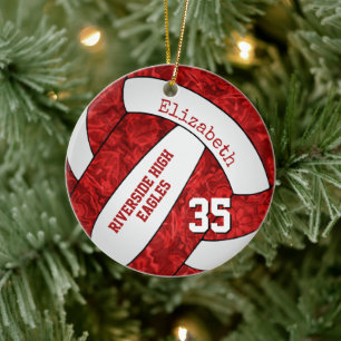 red white girls volleyball team colours ceramic tree decoration