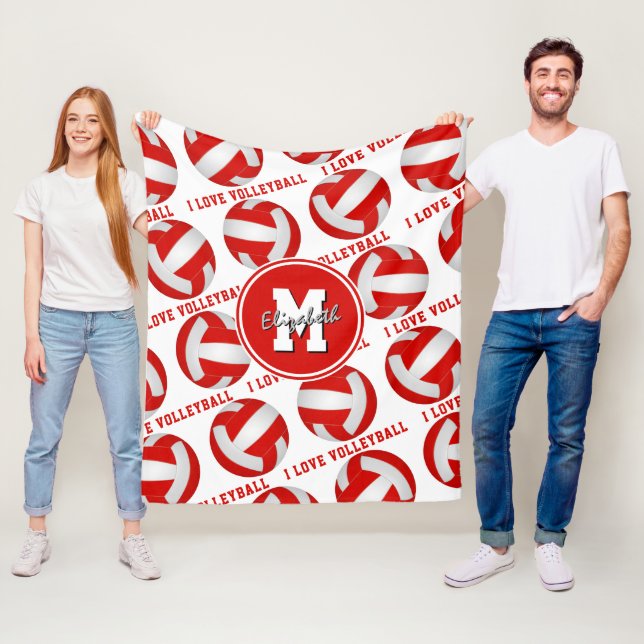 red white girly sports I love volleyball text Fleece Blanket (In Situ)