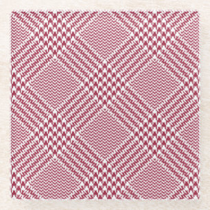 Red White Glen Plaid: Tweed Tartan Glass Coaster