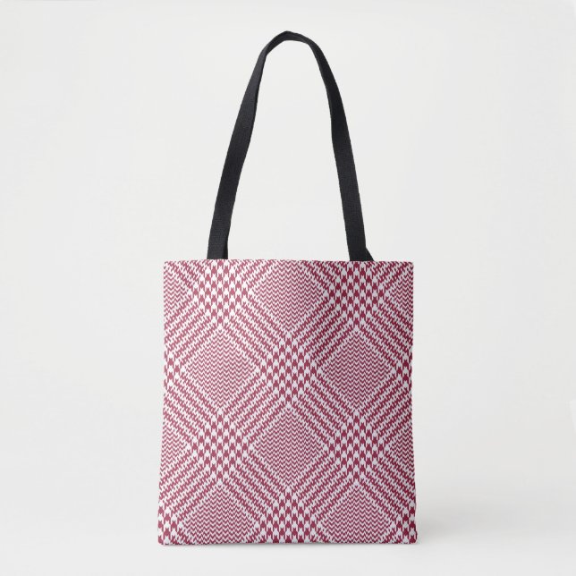 Red White Glen Plaid: Tweed Tartan Tote Bag (Front)