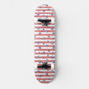 Red White Glitter Blue Stars Stripes Skateboard
