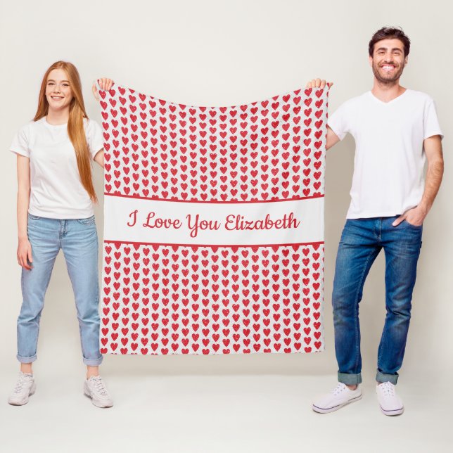 Red White Glitter Heart Personalise Valentine Day  Fleece Blanket (In Situ)
