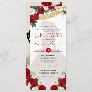 Red White Gold Blooms Papel Picado Charro Quince I Invitation