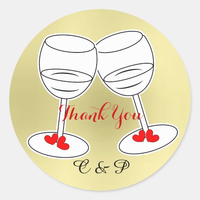 Red White & Gold Celebraton Glasses & Love Hearts Classic Round Sticker (Front)