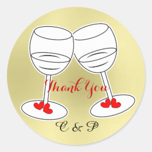 Red White & Gold Celebraton Glasses & Love Hearts Classic Round Sticker