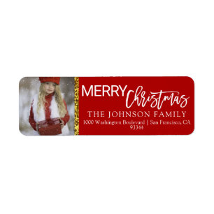Red White Gold Christmas Add PHOTO Return Address