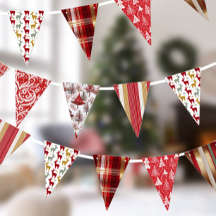 Red White Gold Christmas Patterns ID1009 Bunting
