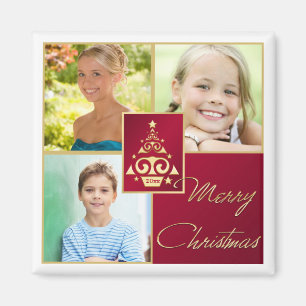 Red, White, Gold Christmas Tree Photo Magnet