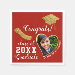 Red White Gold Class 2025 Grad Photo Graduation Napkin