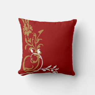 Red white gold decorative swirl pillow