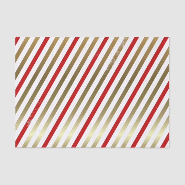 Red, White, Gold Diagonal Stripe Tissue Paper (Front)