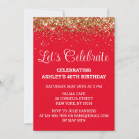 Red White & Gold Glitter 40th Birthday Party Forty