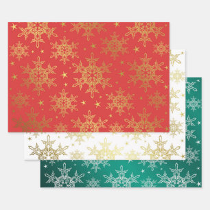 red,white,gold,green,Christmas+ paper, winter+patt Wrapping Paper Sheet