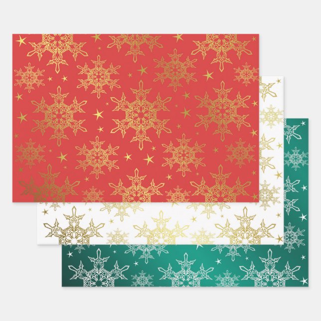 red,white,gold,green,Christmas+ paper, winter+patt Wrapping Paper Sheet (Set)