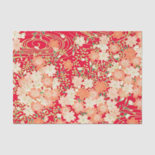 Red White Gold Japanese Kimono Floral Decoupage Tissue Paper