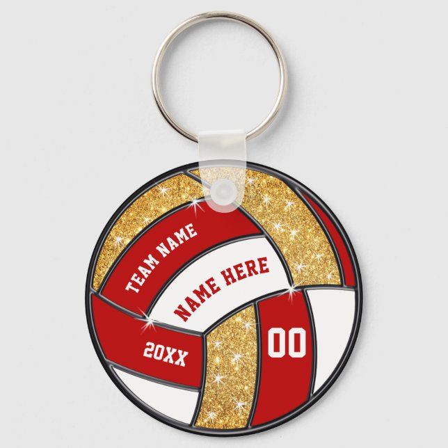 Red, White, Gold Personalised Volleyball Keychains (Front)